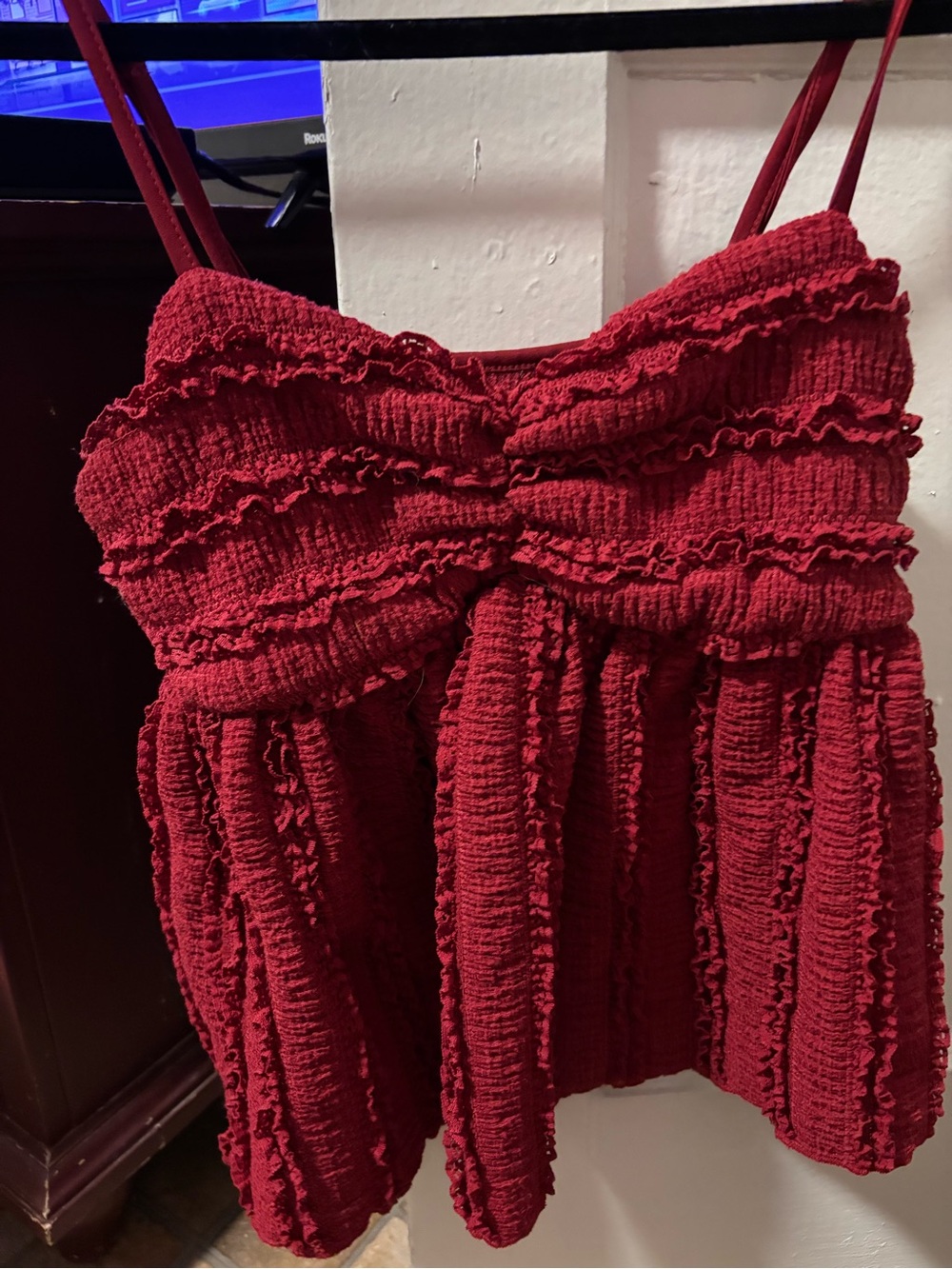 Women’s Red Ruffled Smocked Tank Top